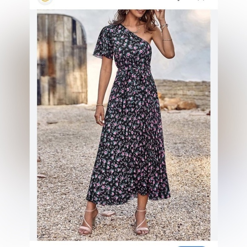 NWT btfbm Sz large L belted one shoulder floral garden dress